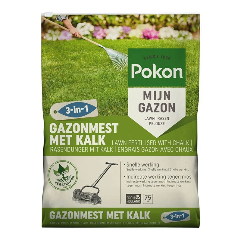 Pokon Gazonmest Met Kalk 3-in-1 Voor 125m2 3 Pokon Gazonmest Met Kalk 3-in-1 Voor 125m2